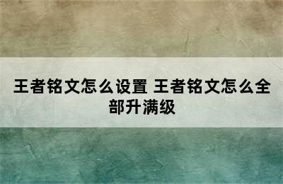 王者铭文怎么设置 王者铭文怎么全部升满级